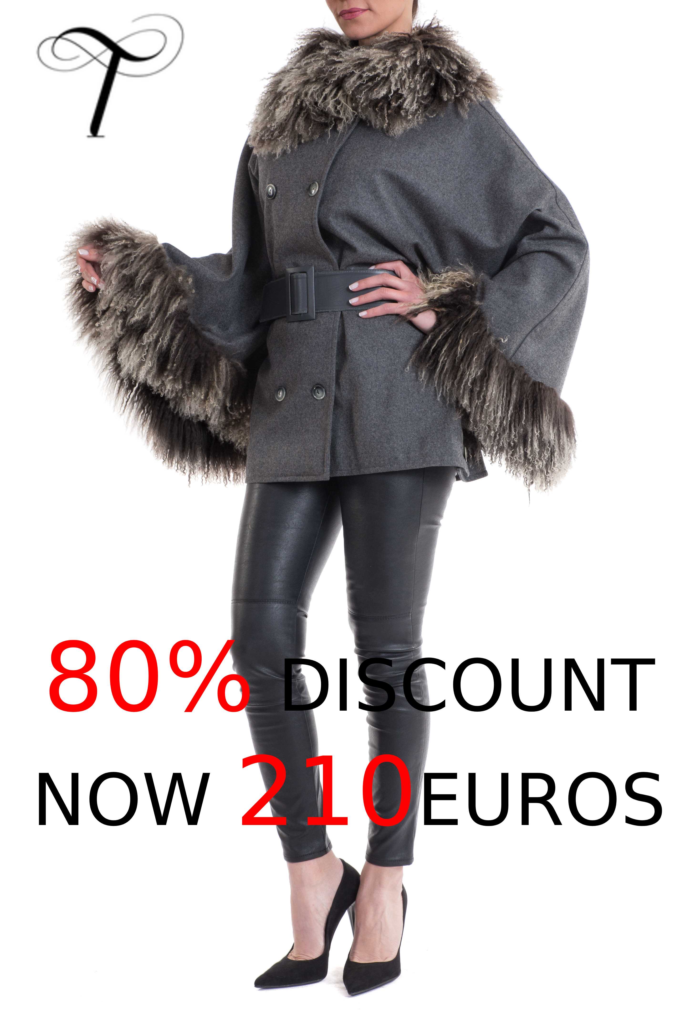 Grey Cape Fur Cape Mongolian Trim Virgin Wool Cape | Toutountis Furs