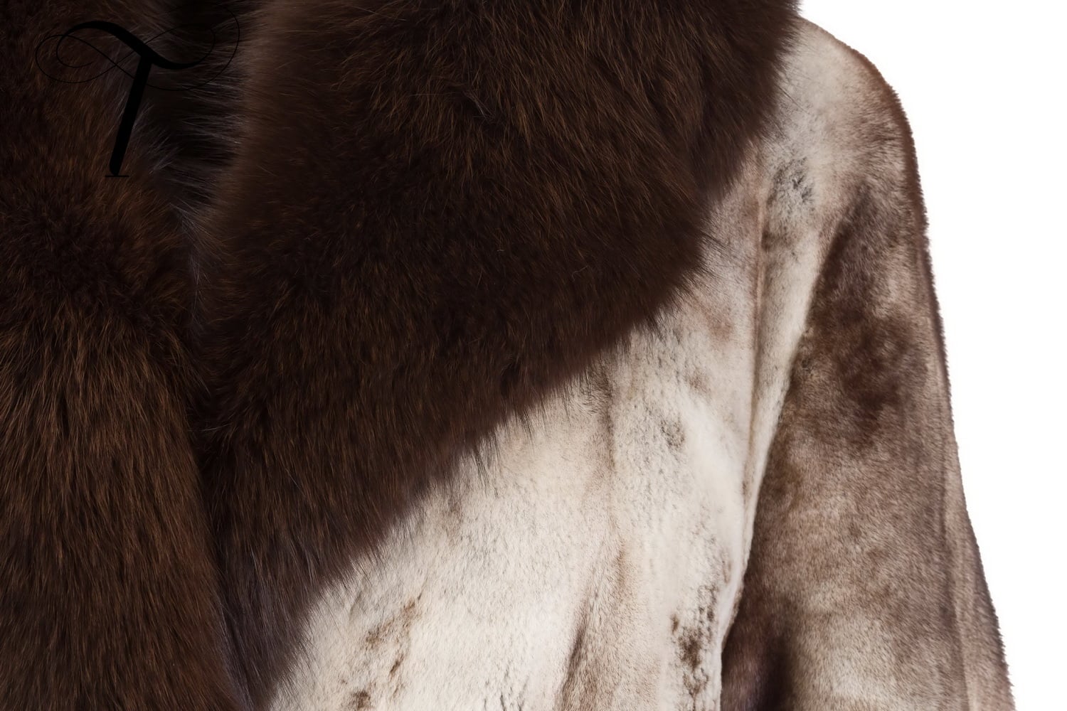 Brown Cross Mink Fur 3/4 Coat w/ Fox Trim