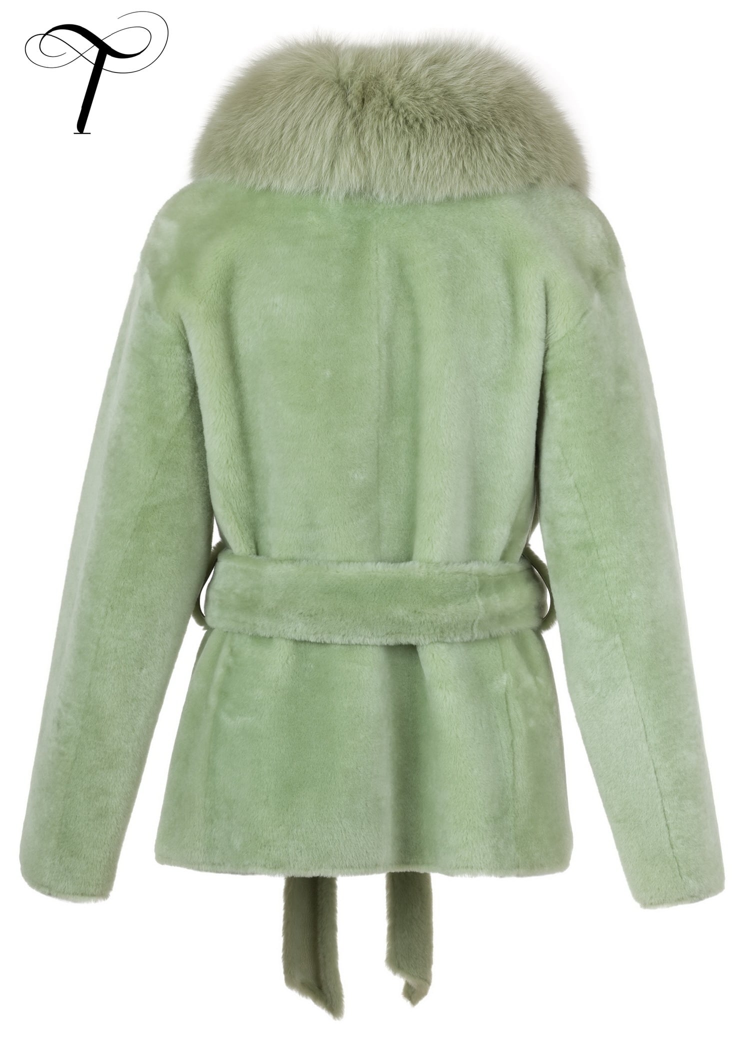 Sheepskin Jacket Fox Collar Light Green Shearling | Toutountzis Furs